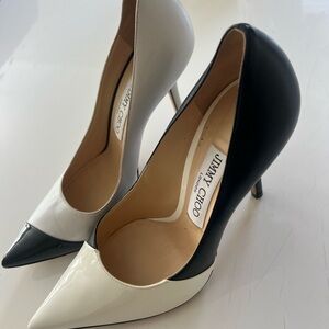 Worn 1 time white & black patent leather Jimmy Choo heels